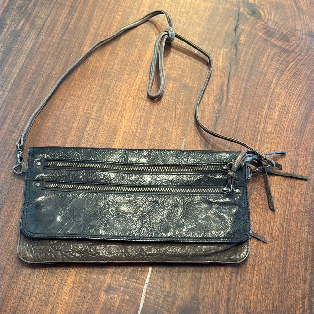 All saints Textured Two-Tone Leather Crossbody Bag - Black & Brown